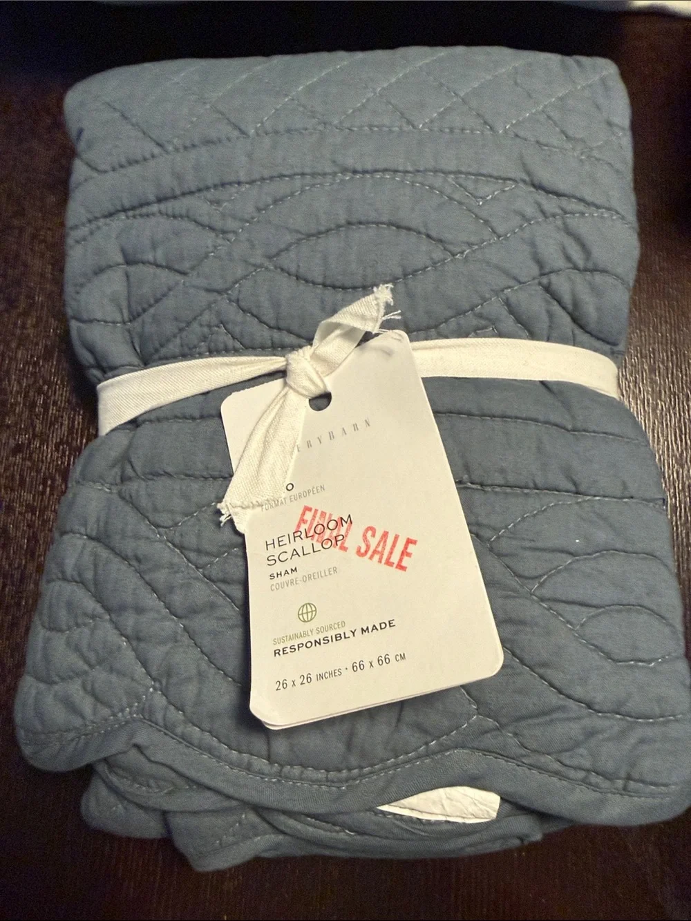 Pottery Barn Heirloom Scallop Quilted EuroSham - Blue 26” x 26”
